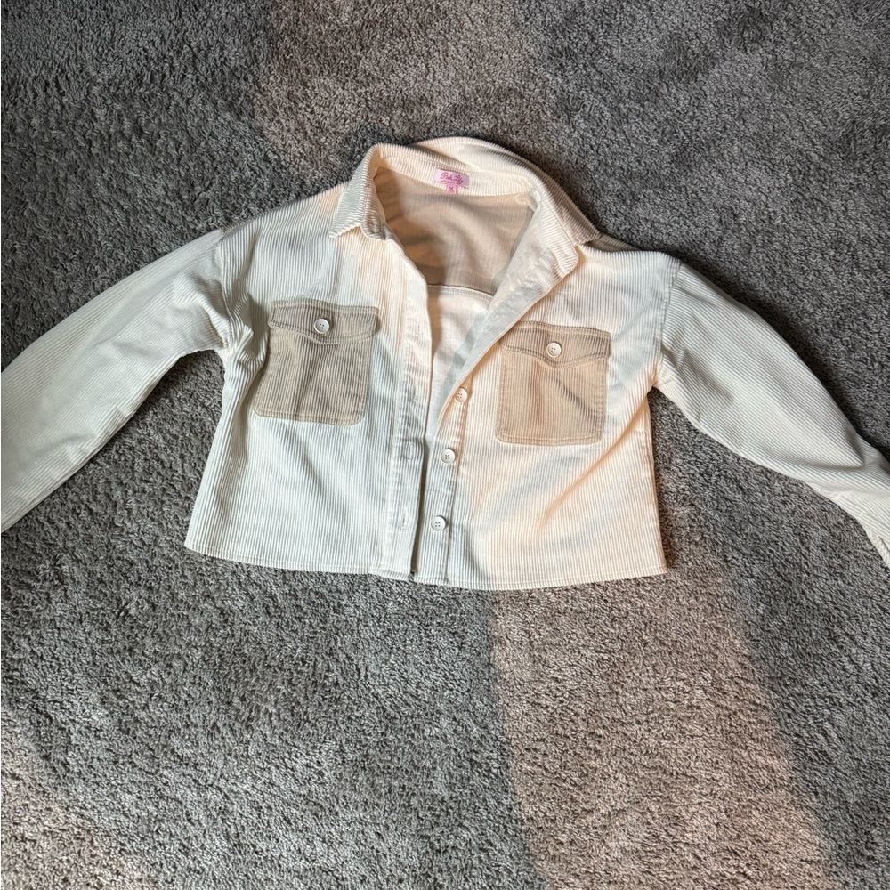 Cream and Tan Corduroy Cropped Jacket